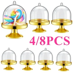 8/4pcs Clear Mini Candy Dessert Holder Cupcake Display Stand Plate with Lid Wedding Birthday Party Decor Supply Baby Shower Box