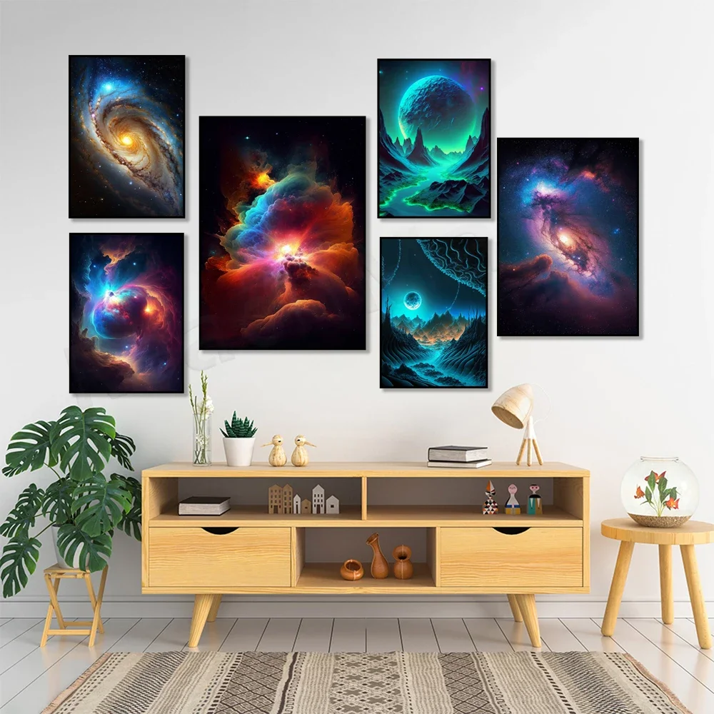 Abstract Landscape Art - Sci Fi Alien Planet Surface - Cosmic Theme, Nebula Galaxy Photography, Astronomy, Milky Way Space Poste