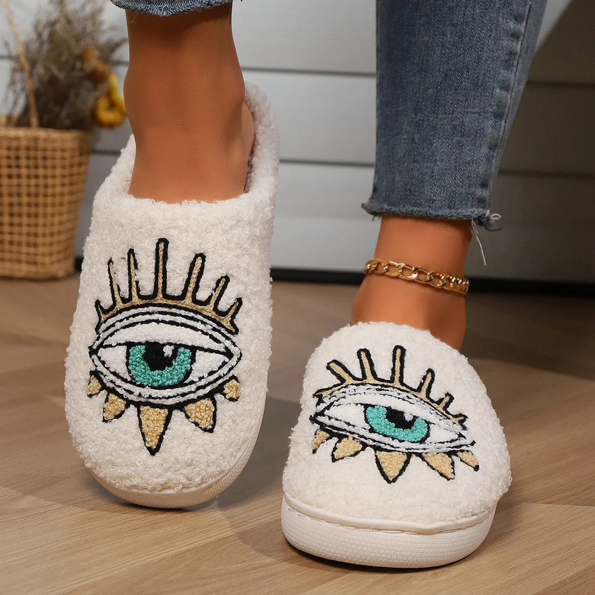 Ladies' Slippers Halloween Eye of Rights Cartoon Home Slippers with Thick Velvet and Personalized Slippers