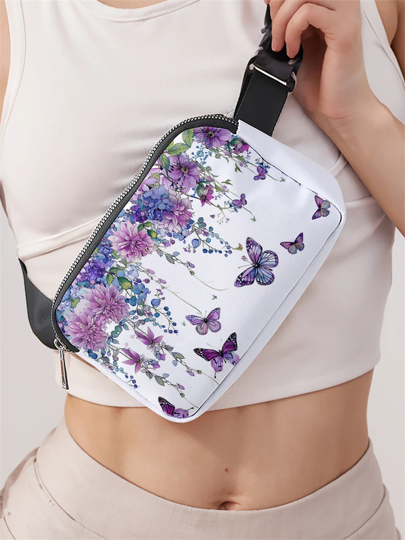 1 Stück, lila Blumenmuster, modische verstellbare Umhängetasche, neutrale Sport-Hüfttasche, geeignet zum Laufen