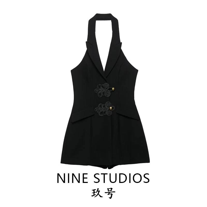 NINE ZAR Pantalones de una pieza para mujer, con cuello de nudo, efecto adelgazante, sexy, de cintura alta, pierna recta, cor...