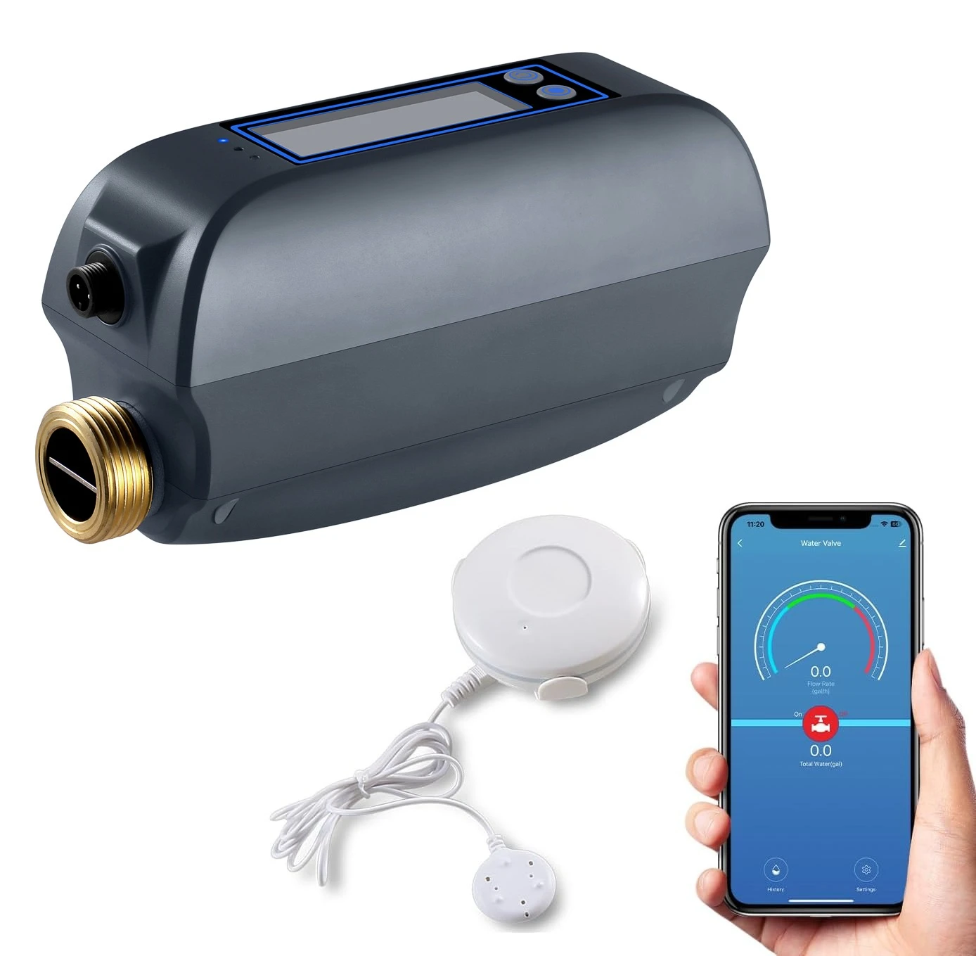 Smart water valve and self-shutting water flow built-in rechargeable battery for 3/4 inch 1 inch diameter
