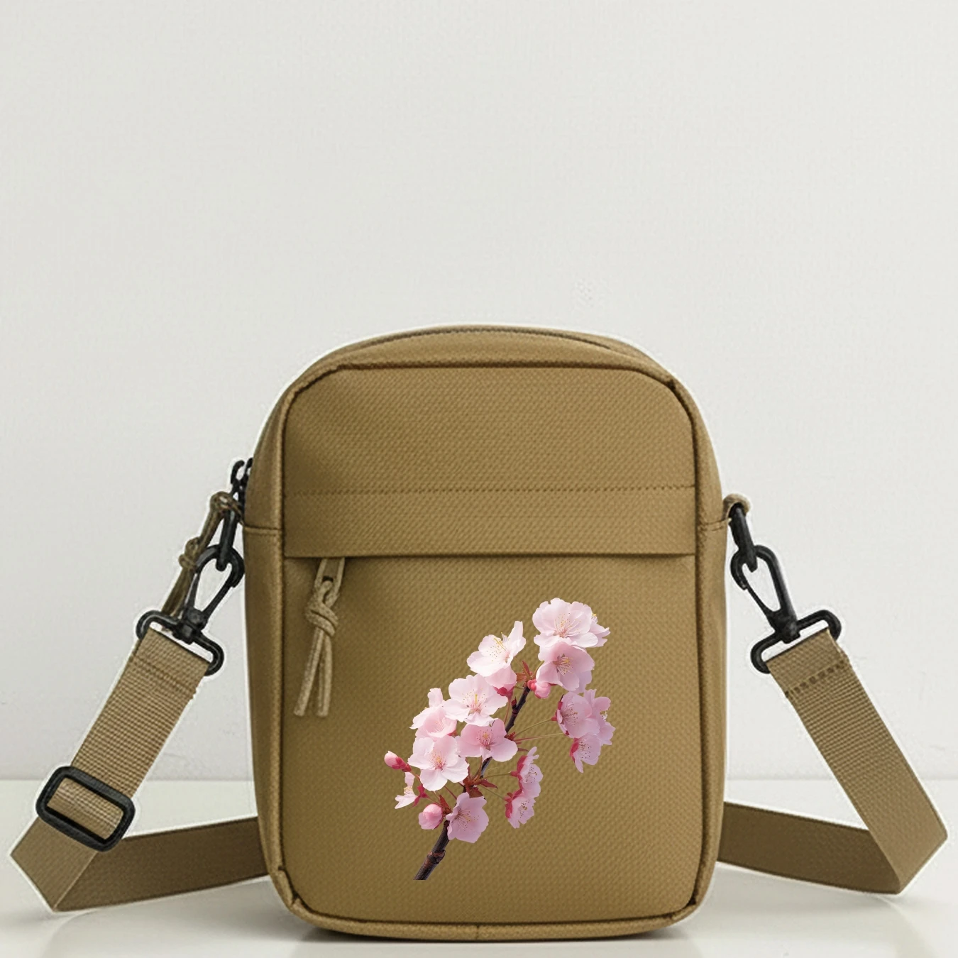 Sakura Pattern Oxford Messenger Bag Adjustable Strap Large Capacity Crossbody Satchel for School Travel Daily Work Outdoor