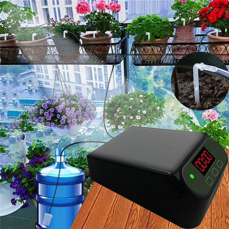 Intelligent Automatic Plant Flower Watering Device Solar Powered Watering Wireless Control Timing Irrigation Spraying Kit