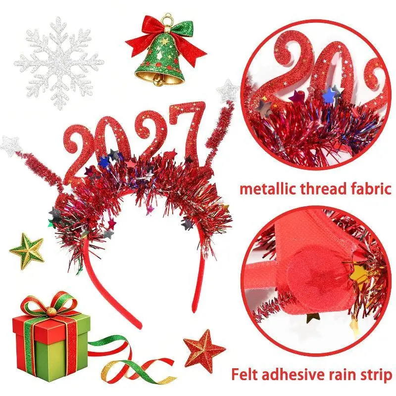 2027 Neujahrs-Thema Haaraccessoire Goldene Brille Roter Stern-Stirnband für Damen Karnevalsparty-Outfit Passend – Detail 3