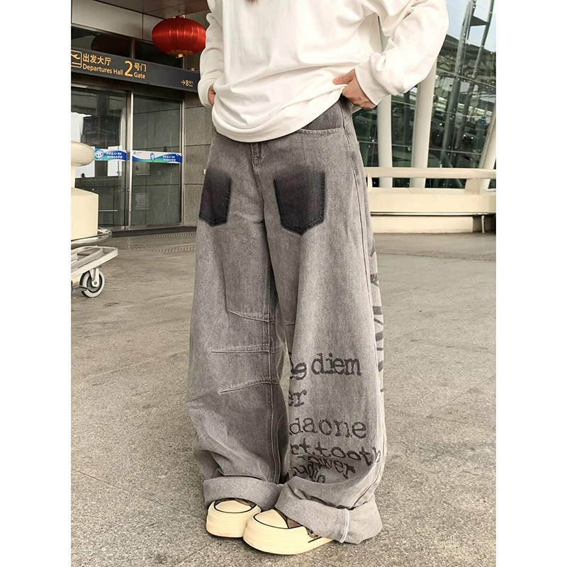 

ZHIZOU Women's Baggy Jeans Wide Fit Men Denim Pants Goblin Core American Retro 2000s Abi Y2K Harajuku Cowboy High Street Pants