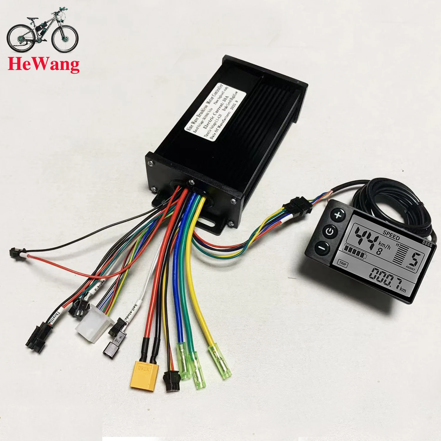 30A Sine Wave Controller 750-1500W with S866 LCD Display for Throttle Handlebar, Light, PAS Brushless Motor, Electric Bicycle