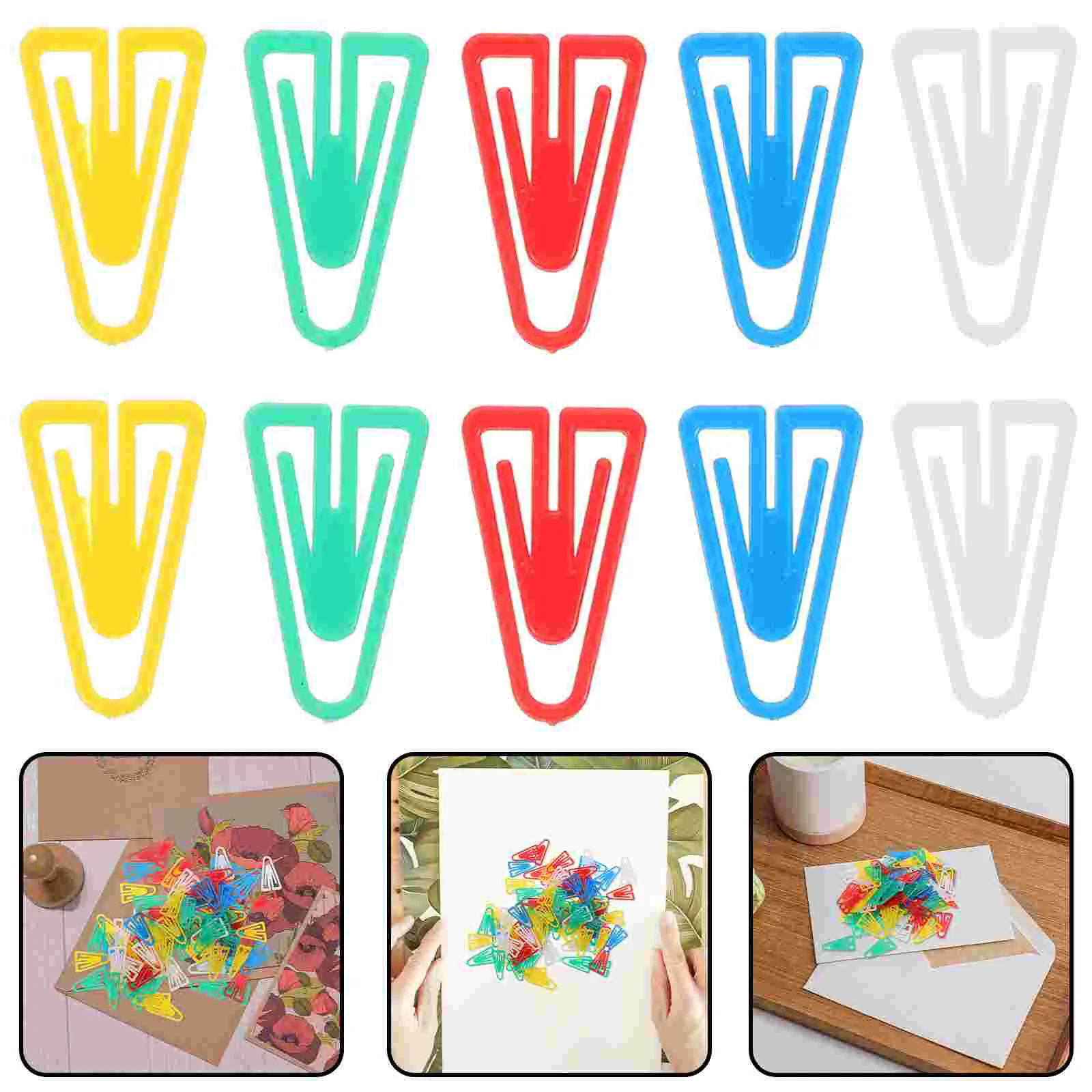 

100 Pcs Triangular Paper Clip Small Paperclips Colored Document Plastic Office Accessories