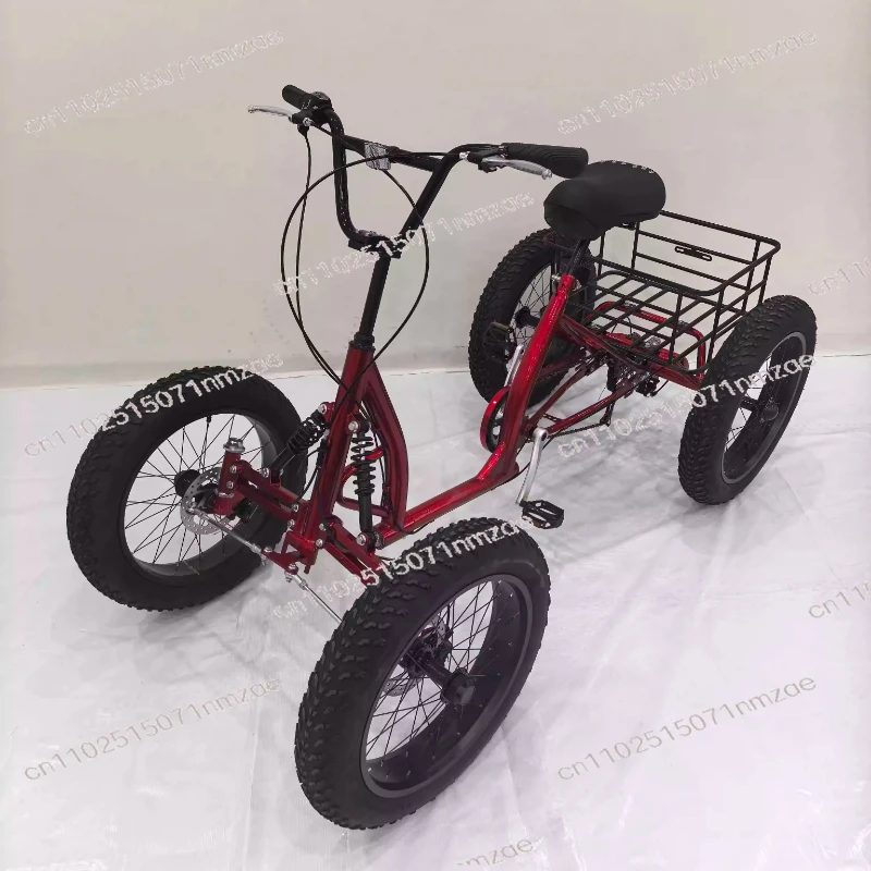 Bicicleta de Carga de 20 Pulgadas con Canasta de Almacenamiento para Viajes Urbanos, Bicicleta de Cuatro Ruedas con Neumáticos Anchos, Puede Usarse como Vehículo de Carga