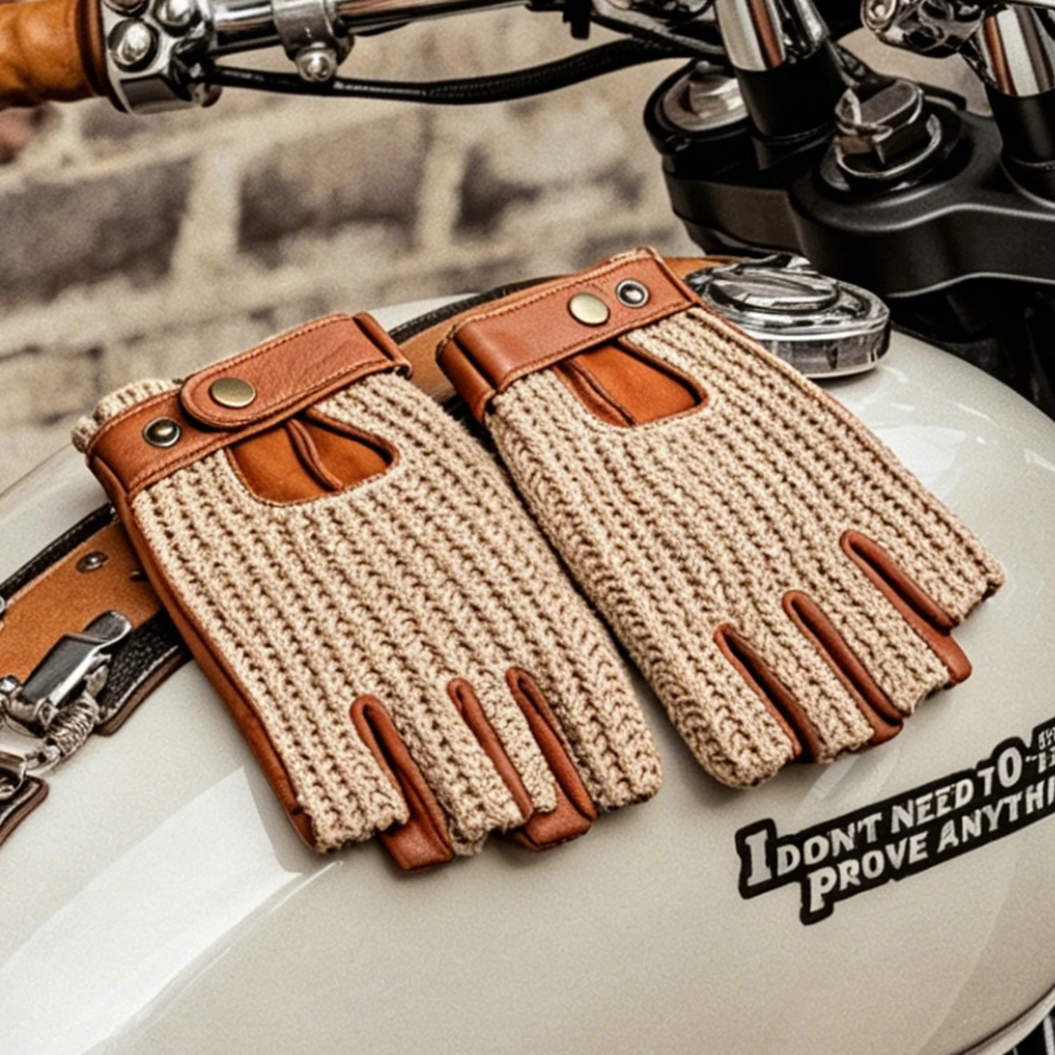 メンズファーストレイヤーシープスキンハーフフィンガーグローブ、夏用薄手アウトドアサイクリングハーレーレトログローブ