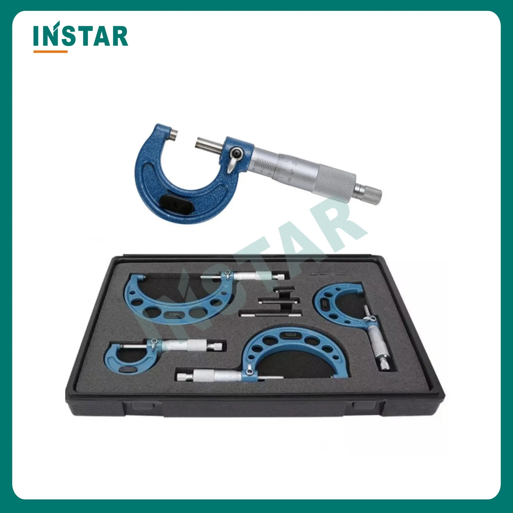 INSTAR 4PC Outside Micrometer Set 0-100mm x 0.01mm Medium Quality Carbide Tips 25-50mm 50-75mm 75-100mm