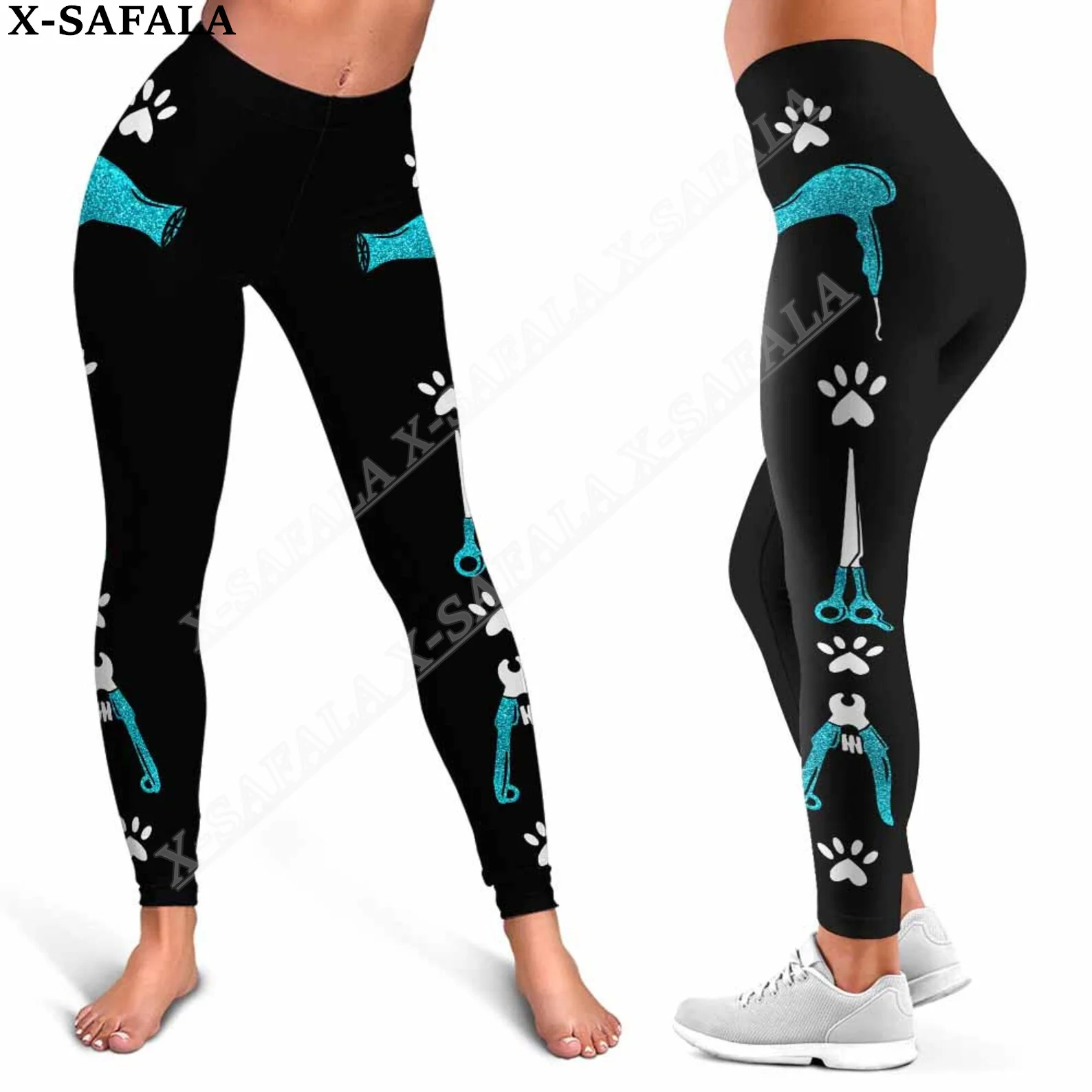 Calças de ioga femininas com estampa 3D, leggings estilo cachorro, salão de beleza, cabeleireiro, roupas esportivas de verão Fitness-5