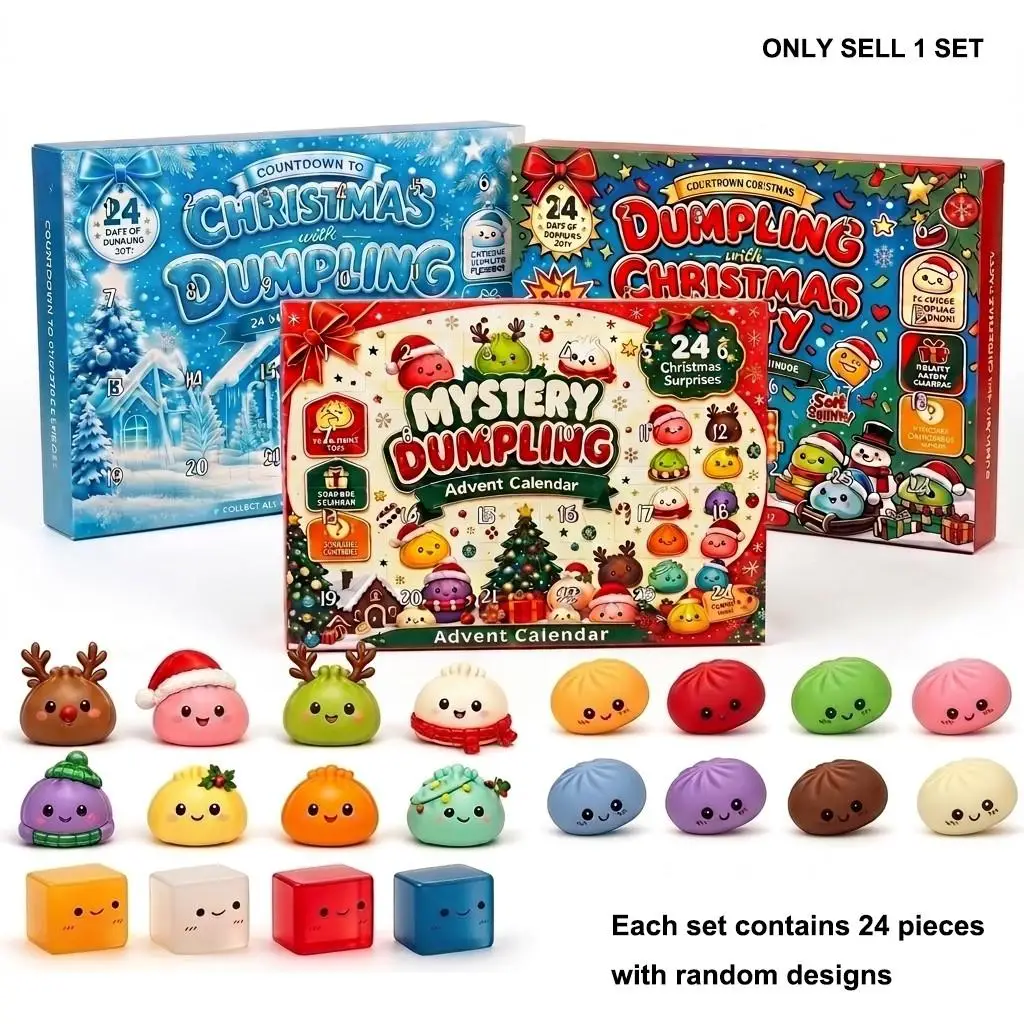 24Pcs Christmas Mystery Dumpling Advent Calendar Squishy Toy, 24 Days Countdown Blind Box, Satisfying Tactile Sensory Relief Toy