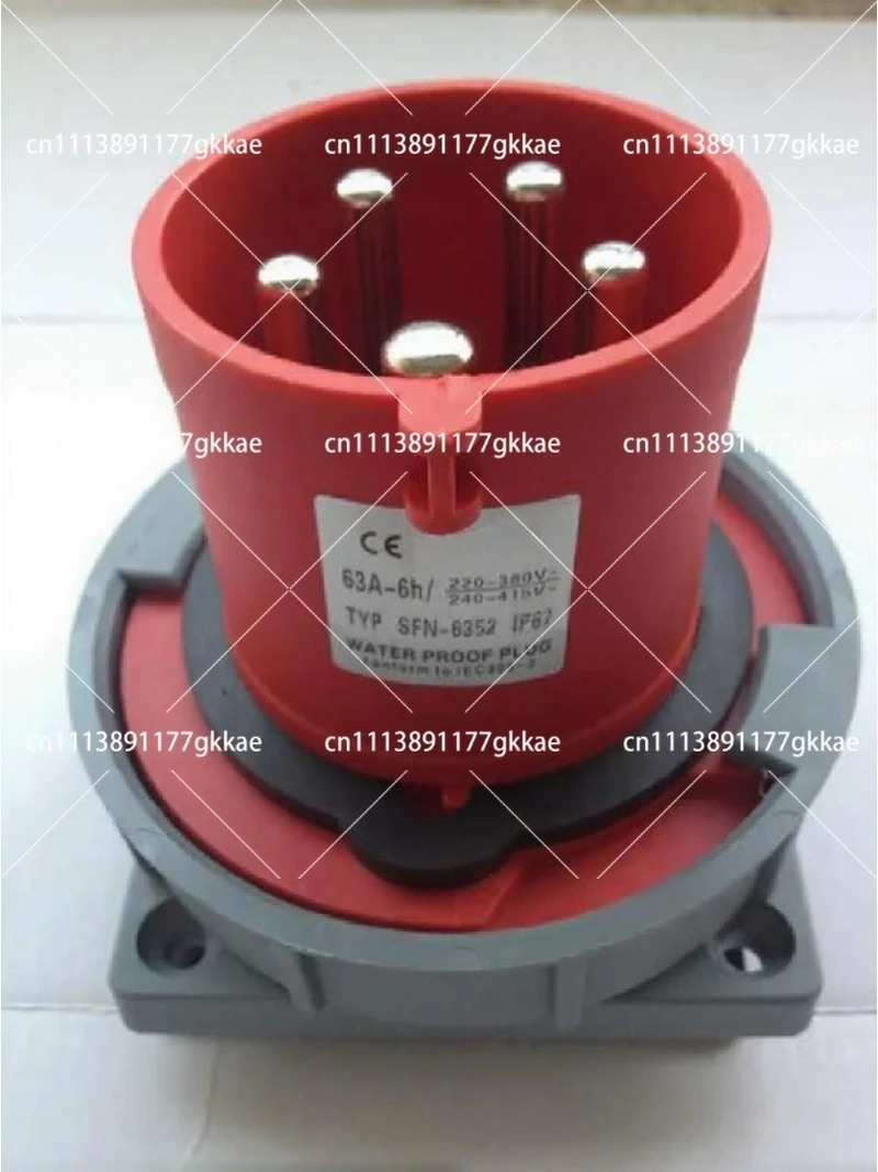 Waterproof Industrial Plug Holder 5 Core 63A Appliance Concealed Straight Plug Dark Seat Male Connector