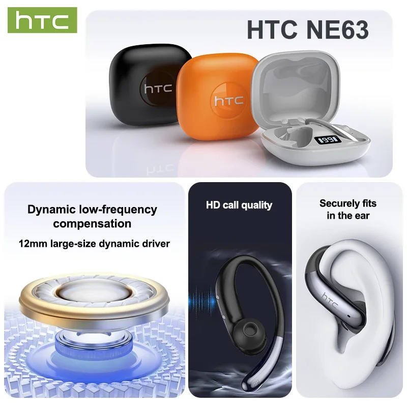 سماعات أذن HTC NE63 بلوتوث V6.0 سماعات أذن رياضية لاسلكية مزودة بخطاف للأذن بتصميم AI سماعات أذن خفيفة للغاية #2