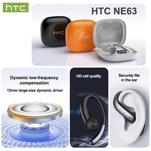 Imagen 2 del producto HTC NE63 Auriculares Bluetooth V6.0 Auriculares deportivos inalámbricos Gancho para la oreja Diseño en la oreja Auriculares con traductor AI Auriculares ultraligeros