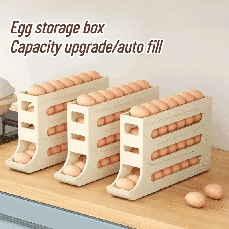 Refrigerator Egg Storage Box Four-tier Egg Rack PP Material Kitchen Utensils Automatic Egg Roller Suitable for Household Use