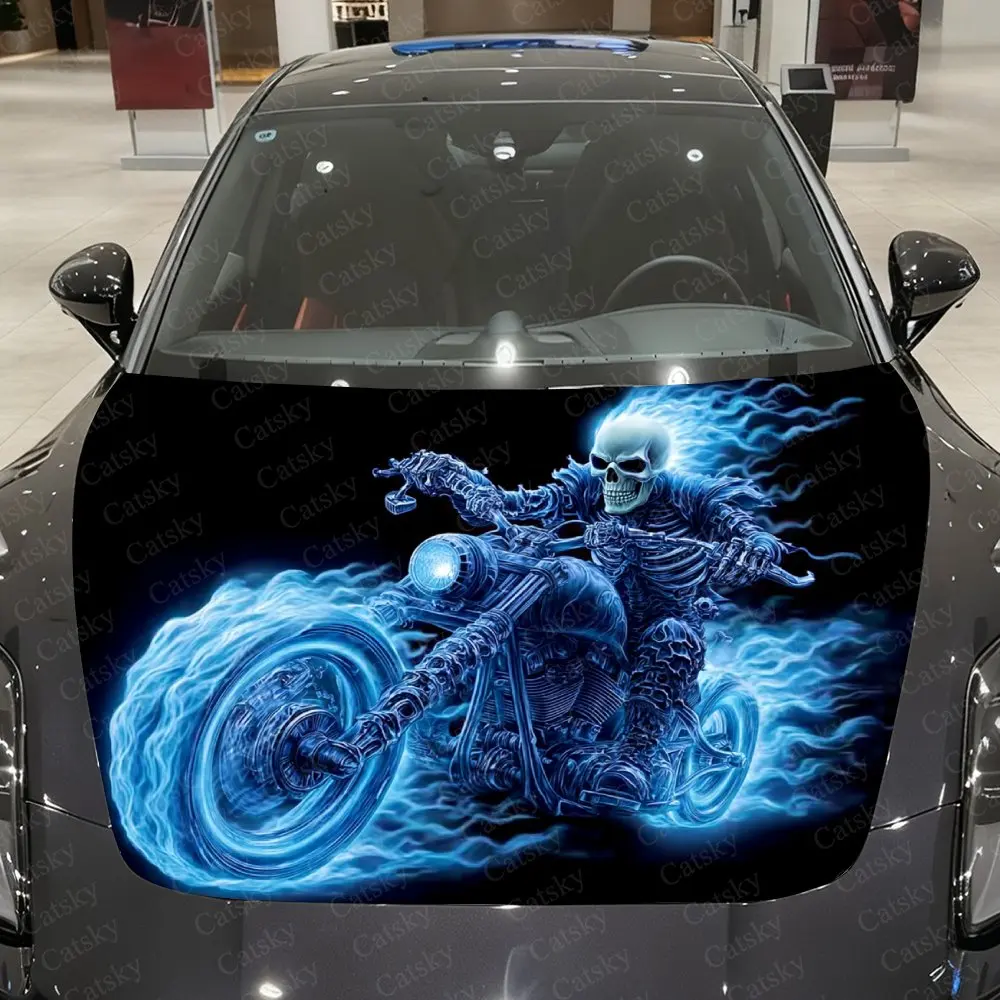 Ghost Rider Car Hood Decorative Stickers. It Enhances The Aesthetic Of The Vehicle And Can Be Easily Applied To Metal Surfaces.