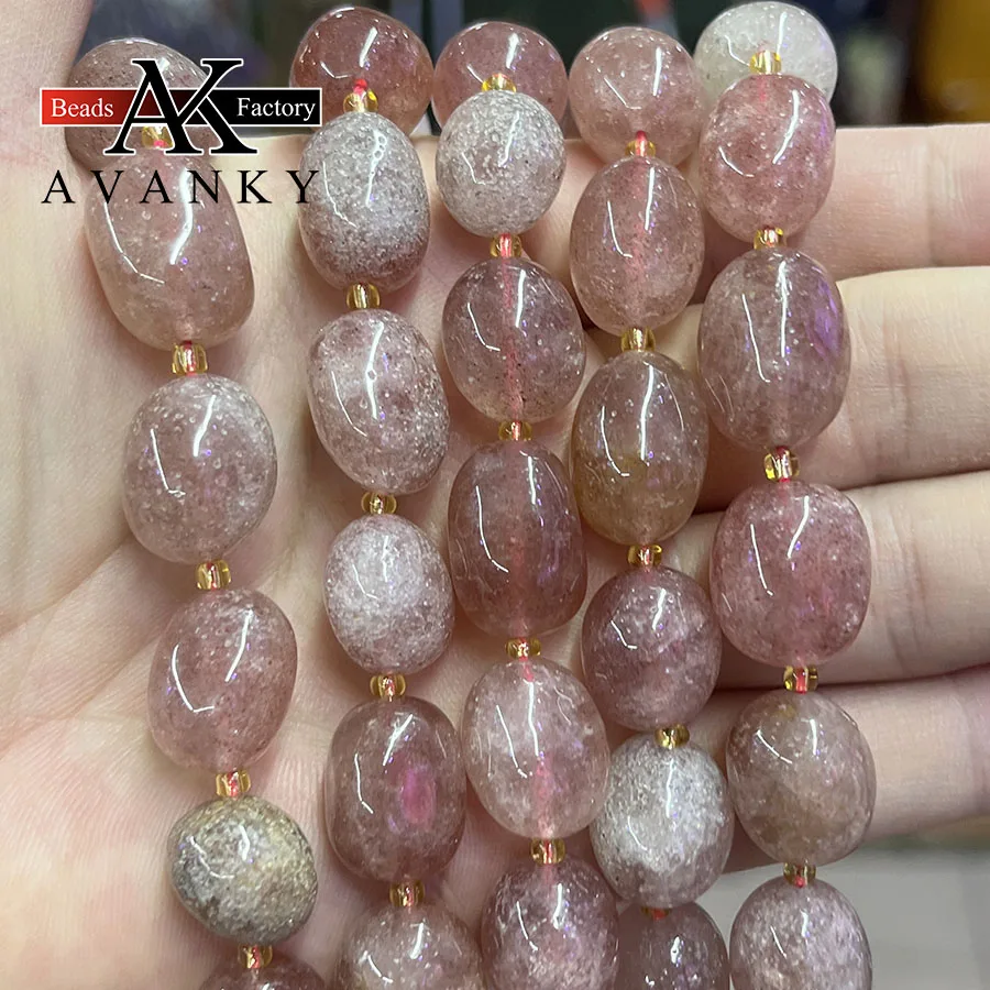 Natural Strawberry Crystal Conformal Stone Irregular Loose Beads For Jewelry Making DIY Necklace Bracelet 15''10-15mm