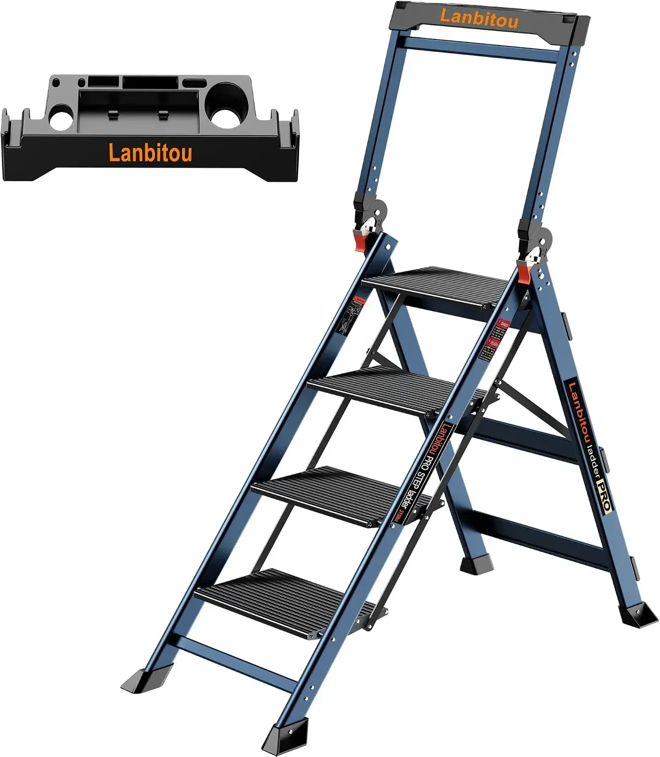 Ladder 4 Step Folding Step Stool with Handrails, Heavy Duty Ladder, Double Anti-Slip Aluminum Step, 20lbs Lightwight Portable