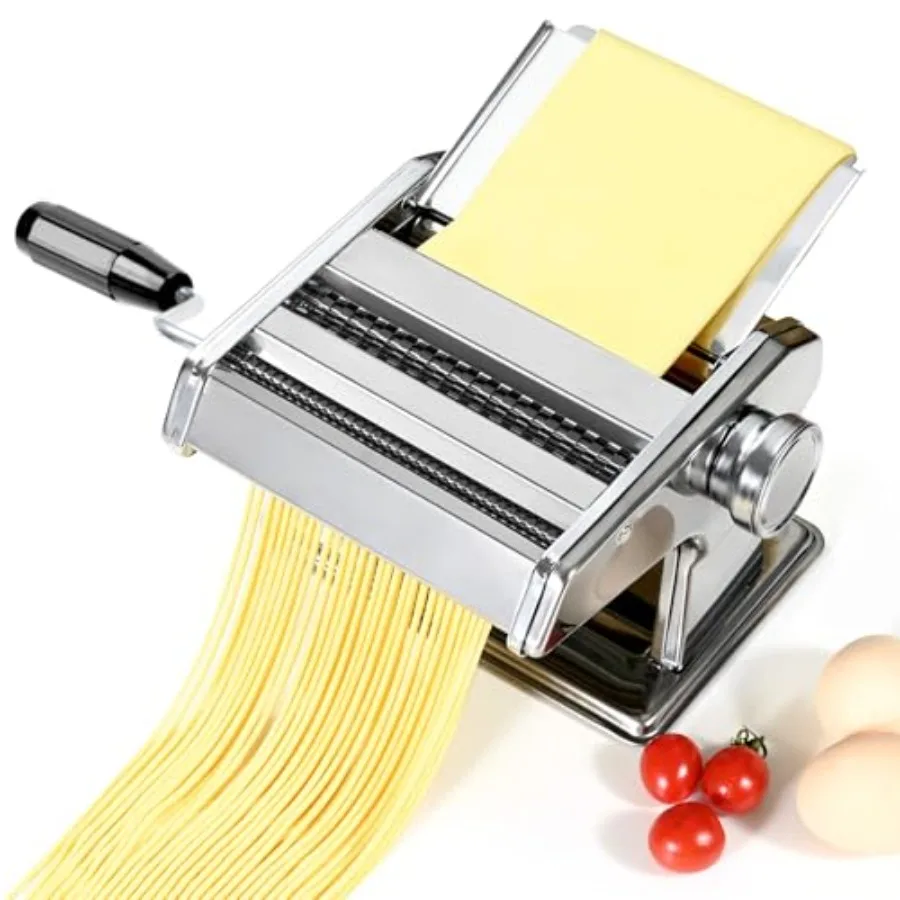 

Manual Pasta Maker Machine with 9 Adjustable Thickness Settings for Home Use Includes Roller and Cutter for Making Spaghetti Fe