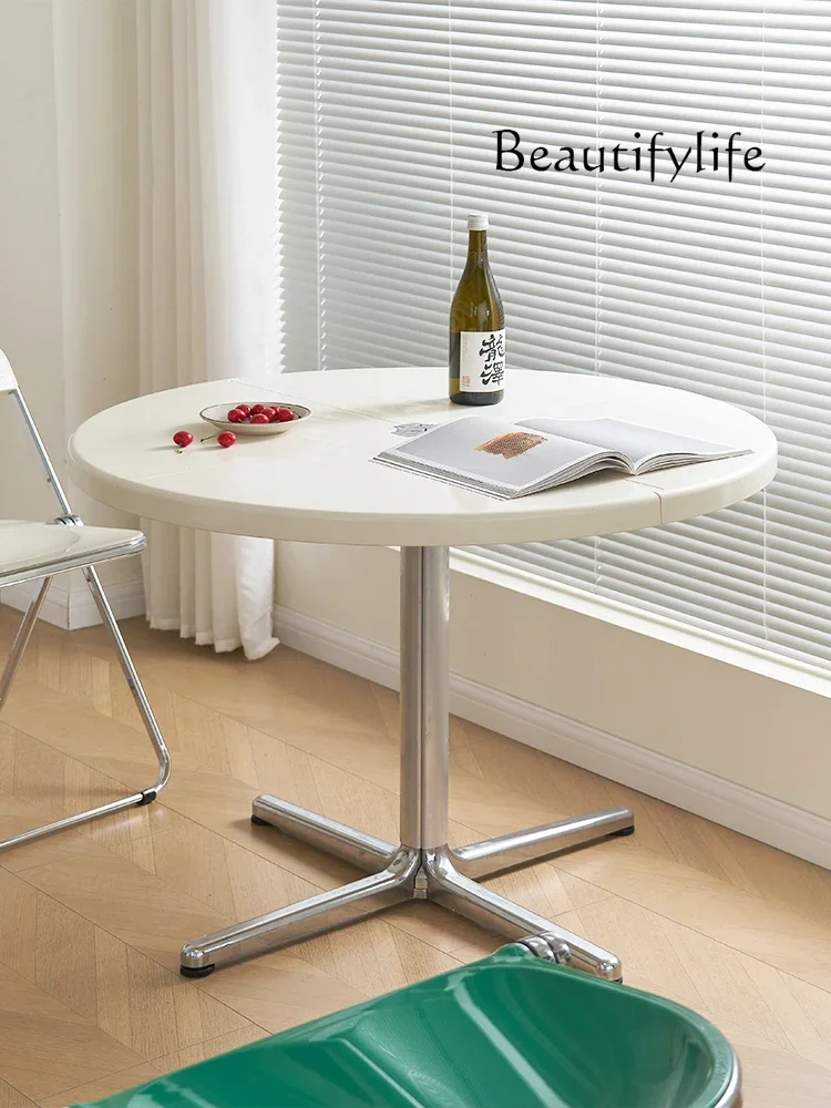 B Medieval Foldable Multi-functional Round Table Designer Semi-round Dining Table Household Small Apartment Coffee Table