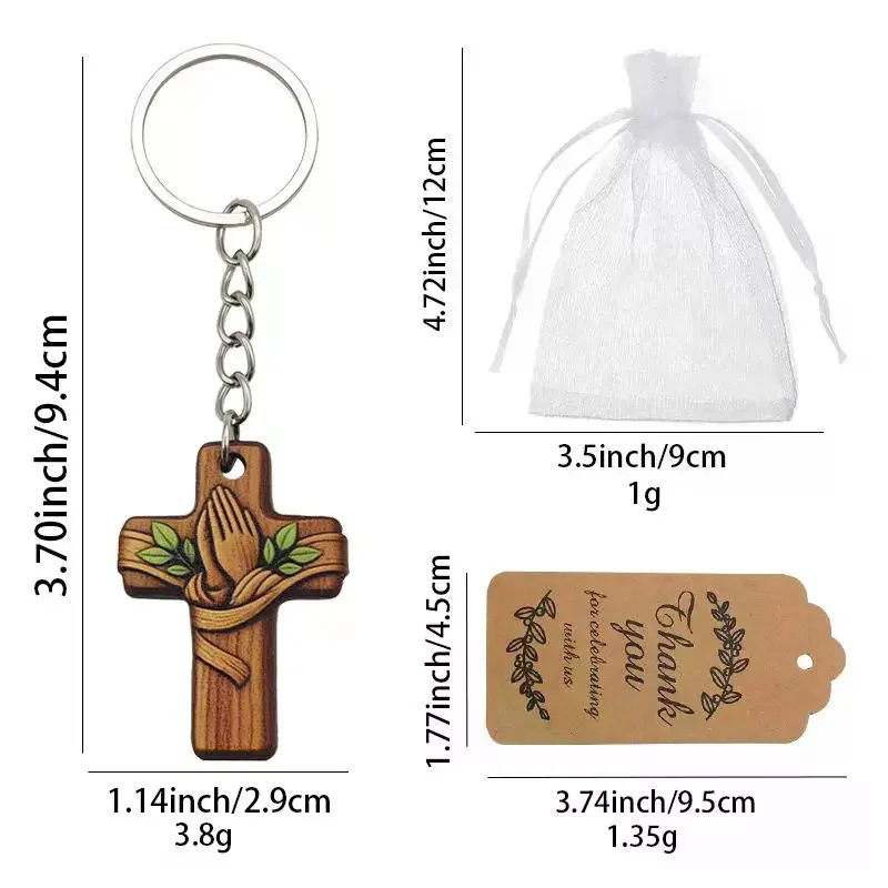 1/3pcs/1set Religious Wood Cross Keychain Favor Bulk Dove Print Organza Bags Tags Baptism Church Wedding Mini Guest Gift Suppli