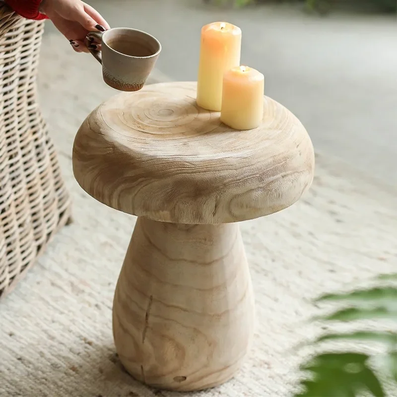 Wabi-sabi Japanese Style Solid Wood Stool Mushroom Kitchen Handcrafted Coffee Tea Side Table Household Art Decor Retro Furniture