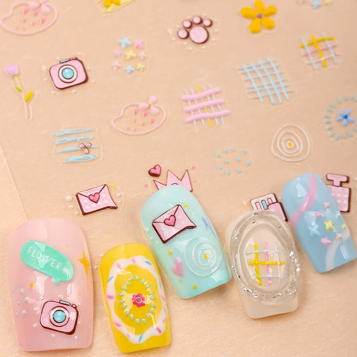 2 pçs arte do prego sticke 5d alívio doce legal coração estrela auto-adesivo decalques de unhas para slider diy manicure decoração