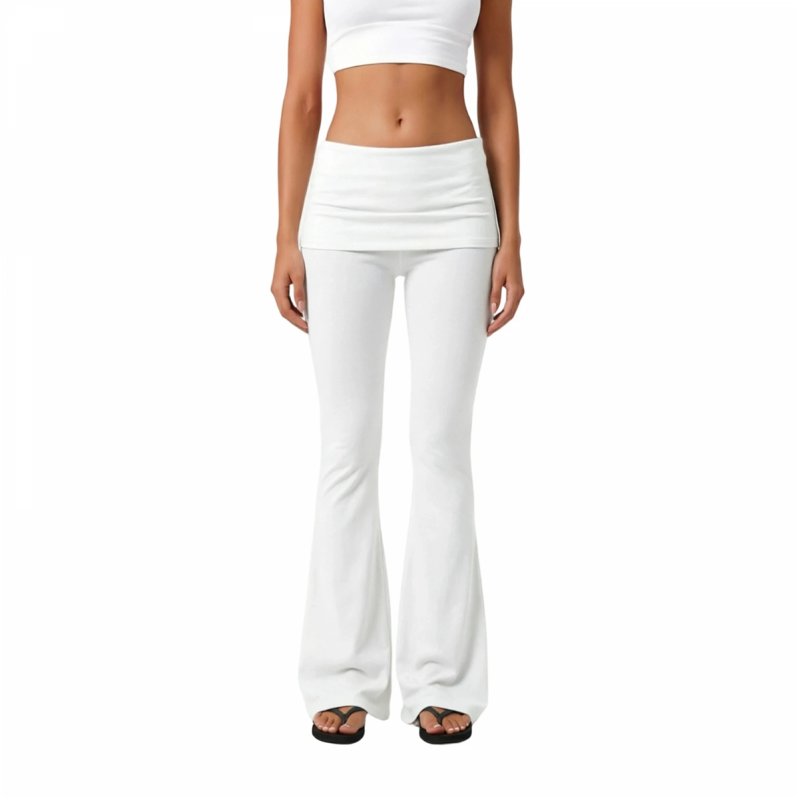 Women’s Solid Color Flare Leggings Fold Over Waist Bootcut Pants