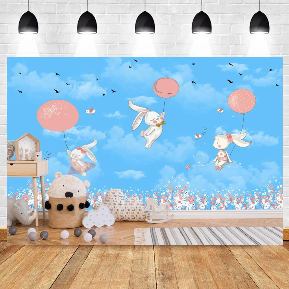 Newborn Photography Backdrop Hot Air Balloon Cartoon Bear Baby 1st Birthday Decor Room Decor Photocall Background Photo Studio