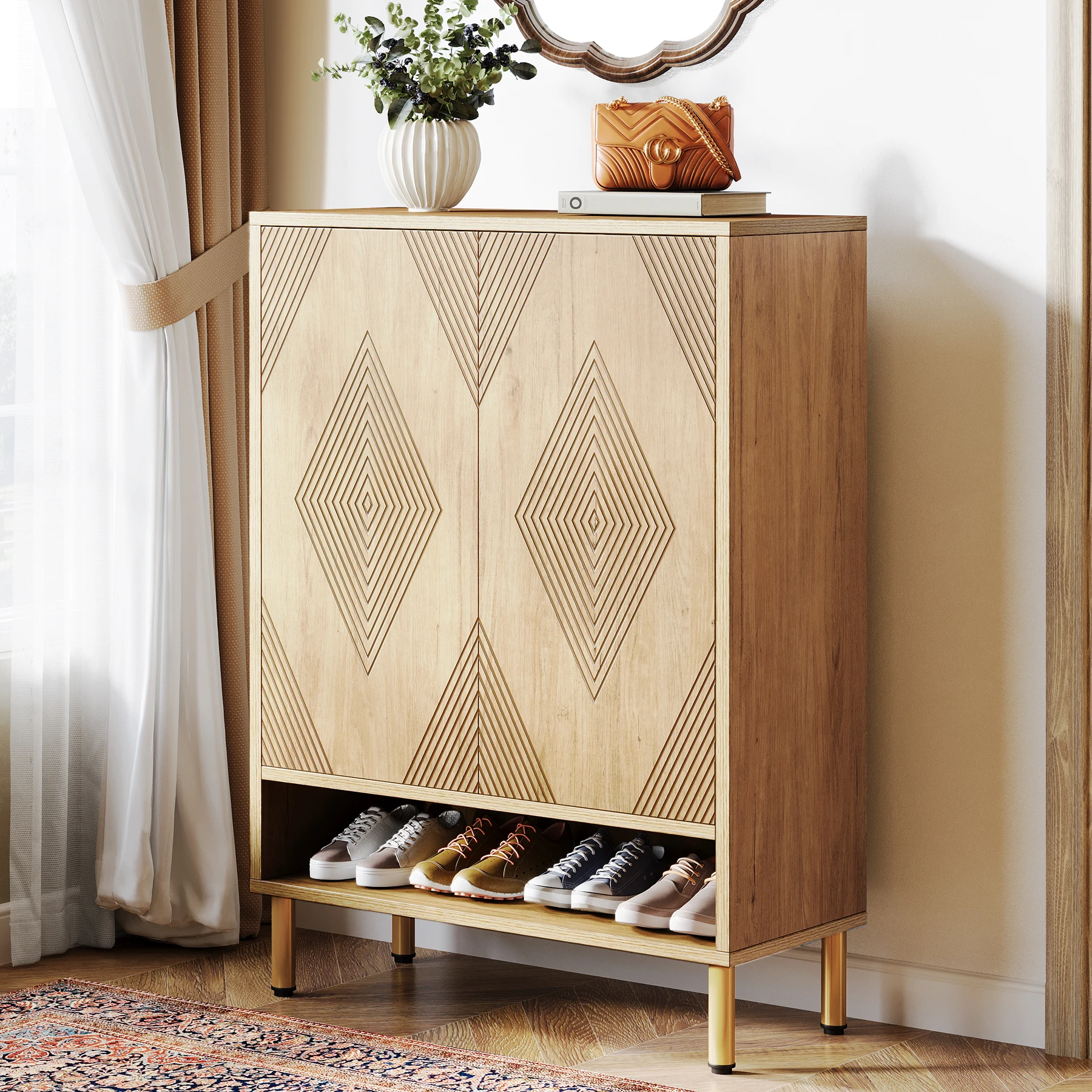 for Entryway Living Room Shoe Storage Organizer 6-Tier Shoe Storage Cabinet With Adjustable Shelves Wood Shoes Rack