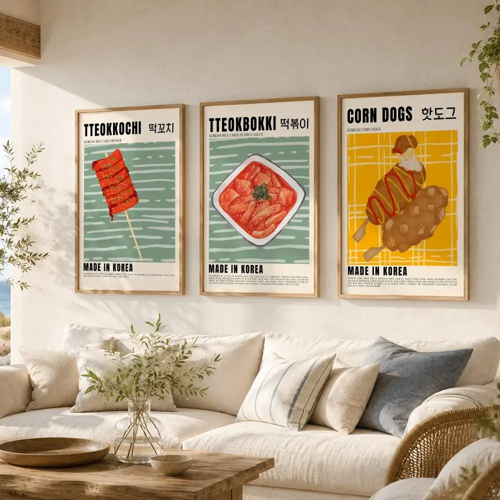 Retro Korean Colorful Food Kimchi Soju Makgeolli Painting Calligraphy Canvas Poster Art for Bedroom Room Home Decor Gift