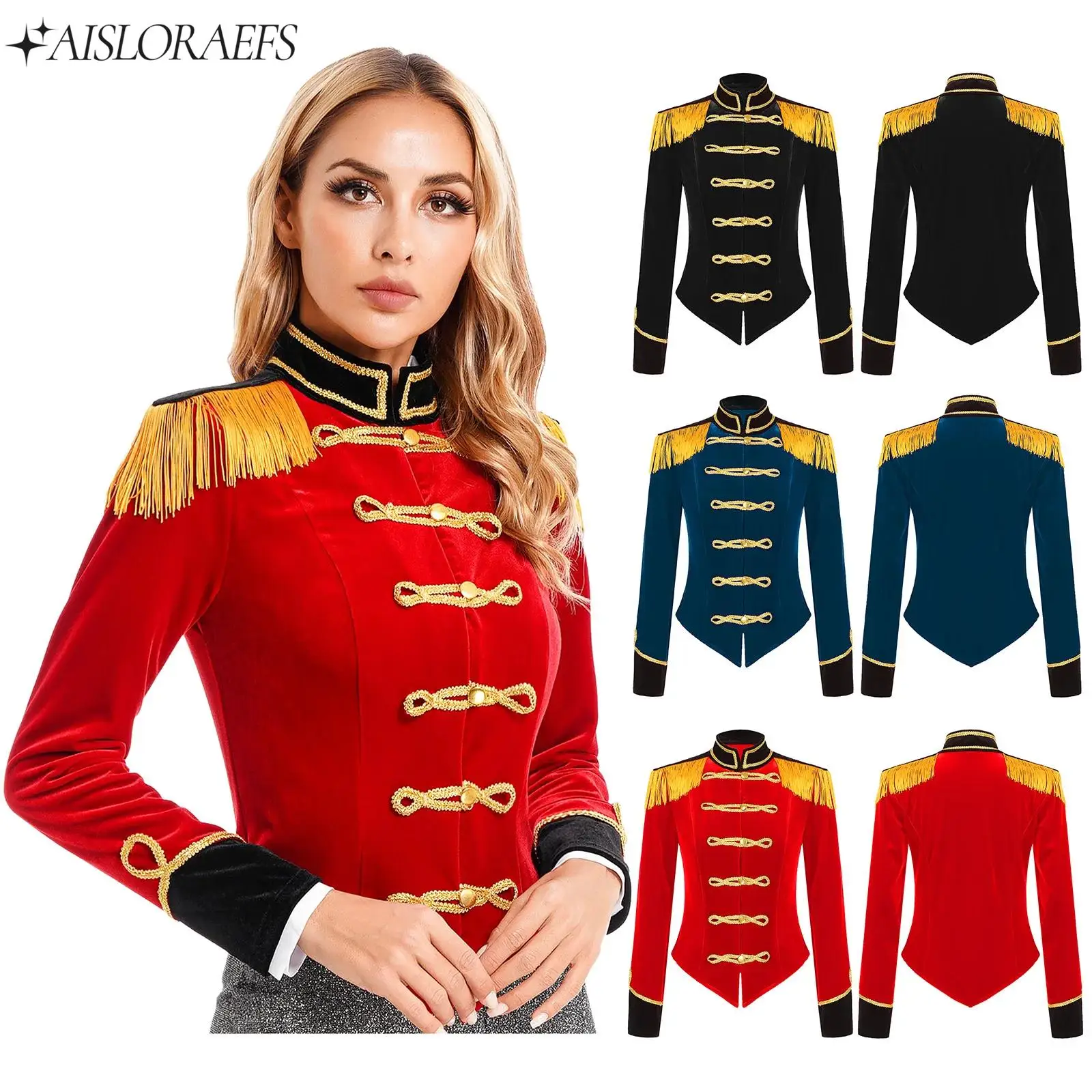 

Womens Circus Ringmaster Costume Long Sleeve Fringe Tassel Jacket Halloween Carnival Christmas Drummer Major Dress Up Costumes