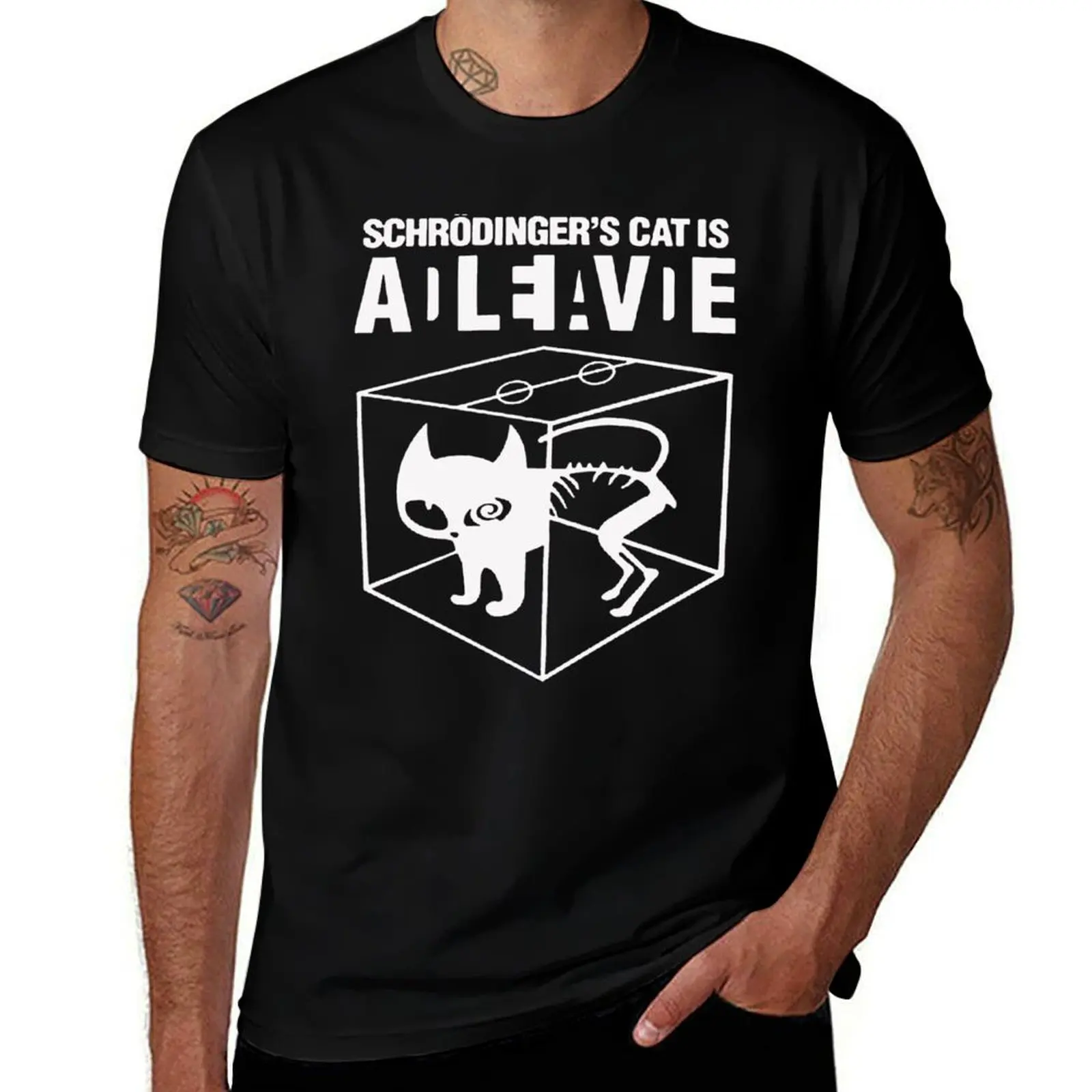 T-shirt Schrodingers Cat is Dead Alive, t-shirt simple à col rond de couleur unie
