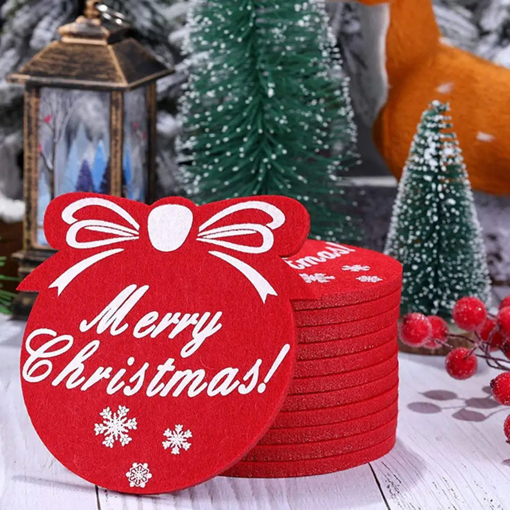 12Pcs Christmas Cup Pad Felt Water Cup Mat Anti-Scalding Table Protector Xmas Pattern Coaster Ornament Creative Heat-Resistant