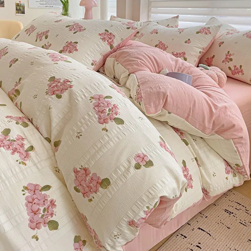 

Pink Floral Duvet Cover Set Flowers Sheet Pillowcase Soft Cover No Filling Warm Bed Linen Twin Full Queen Size Home Bedding Set