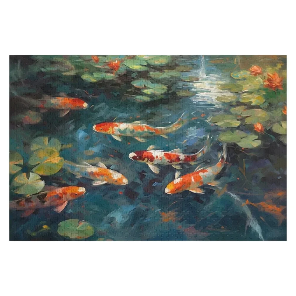 Koi Fish Pond Design Jigsaw Puzzle Personalized Name Customizable Child Gift Puzzle