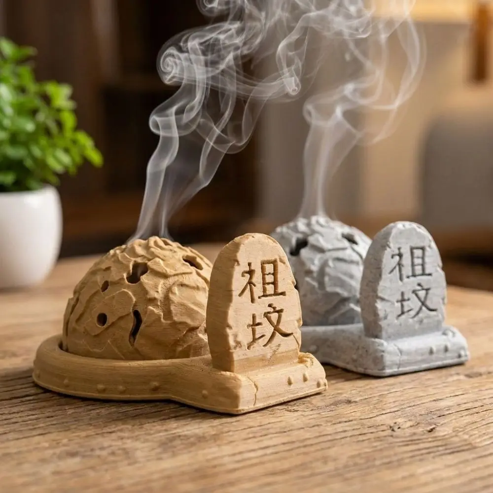 3D Print Ancestor Tomb Cone Incense Burner Novelty Chinese Tombstone Backflow Incense Burner Funny Plastic Tea Table Censer