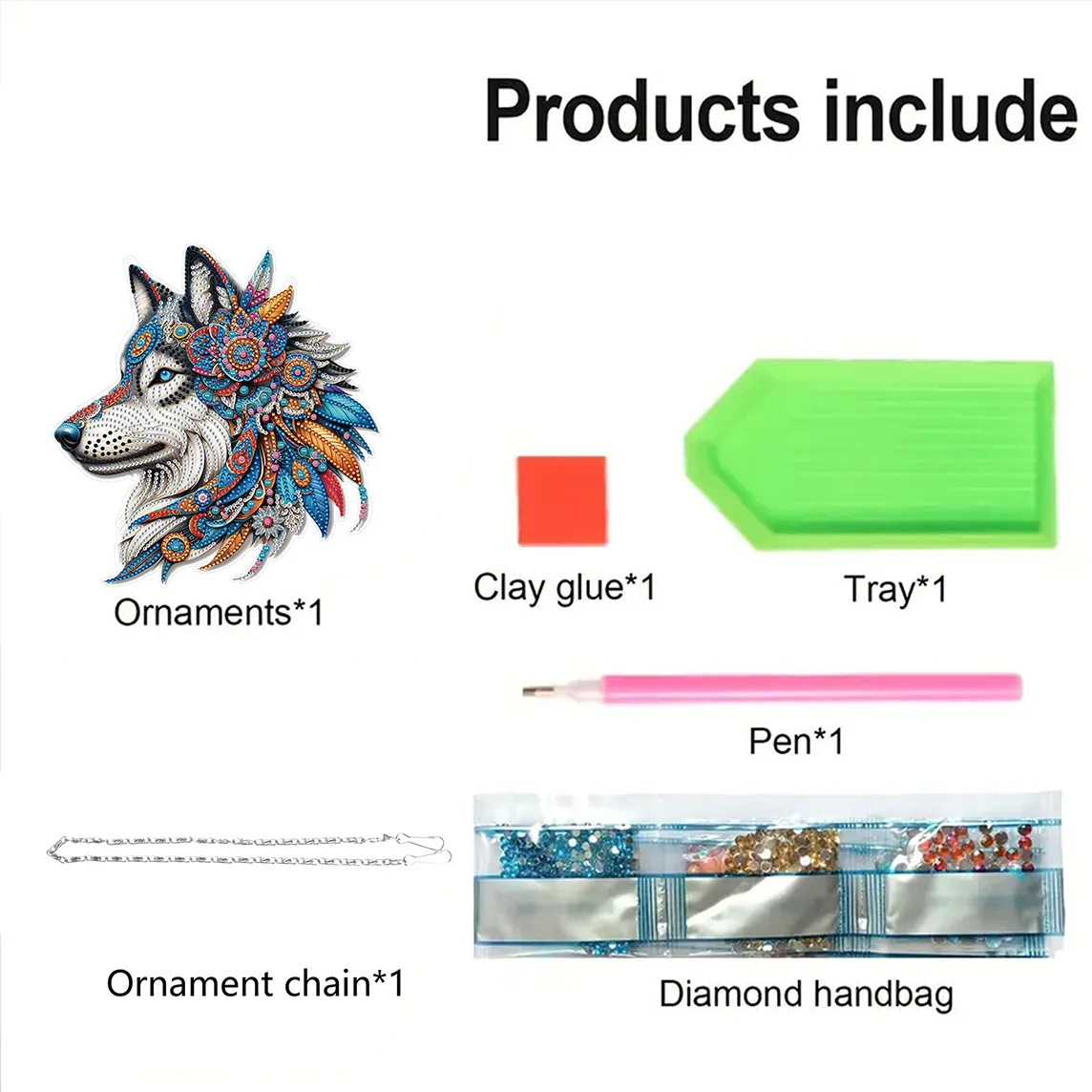 2D Flat Fantasy Color Wolf Soul Acrylic Diamond Art Hanging Set - DIY Crystal Inlay Irregular Shape, Color Box, Holiday Gift view 6