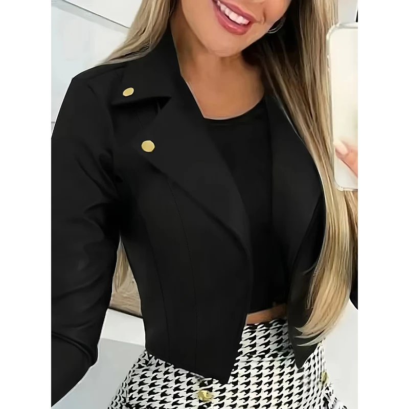 

Female Jackets Solid Color Short Coat Women Zipper Design Long Sleeve Office Jackets For Women Elegant Slim Outerwear