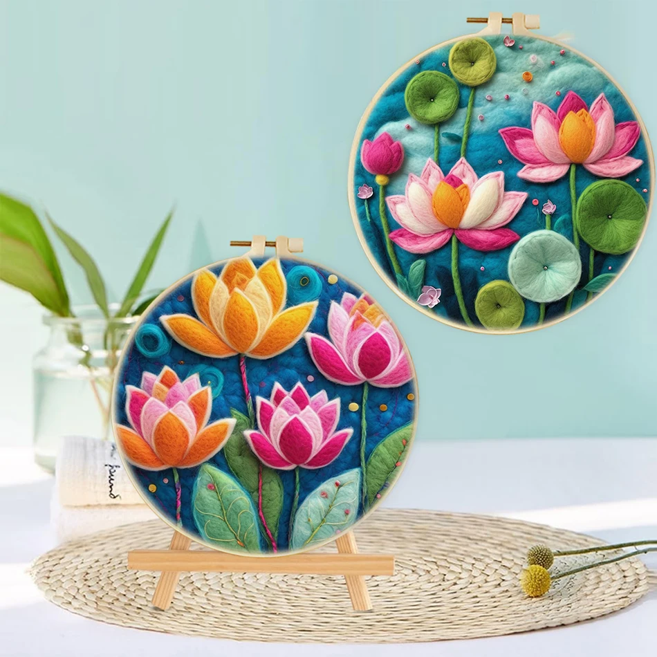 

SDOYUNO Painting Needle Felting Kits Beginners Lotus Flower DIY Wool Needle Felting Starter Kit Home Art Craft Decoration
