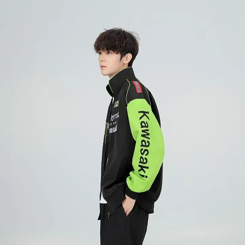 بدلة سباق كاواساكي للخريف والشتاء ملابس قطنية بدلة ركوب الدراجات سترة أمريكية بدلة بيسبول للرجال سترة دراجة نارية نسائية #3