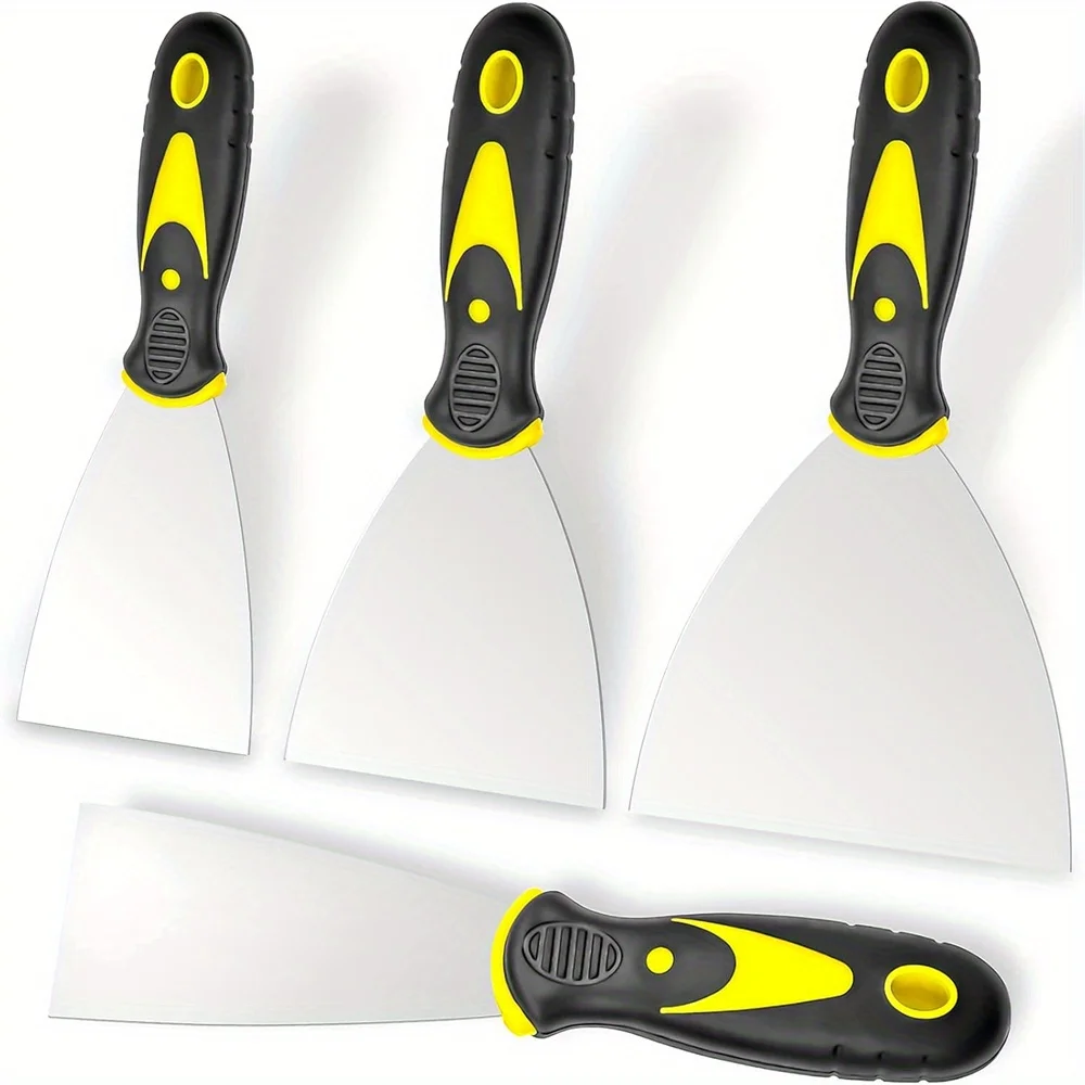 4pcs Stainless Steel Putty Knife Set Spackle Knife Paint Scraper Taping Tool for Drywall Repairing Wallpaper Removal