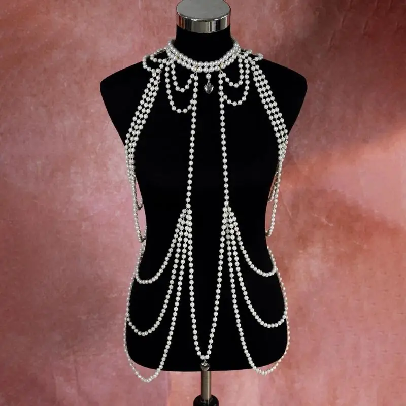  Fashionable Fake Pearls Y Necklace Evening Dinner Date Night Body Chain Ornament
