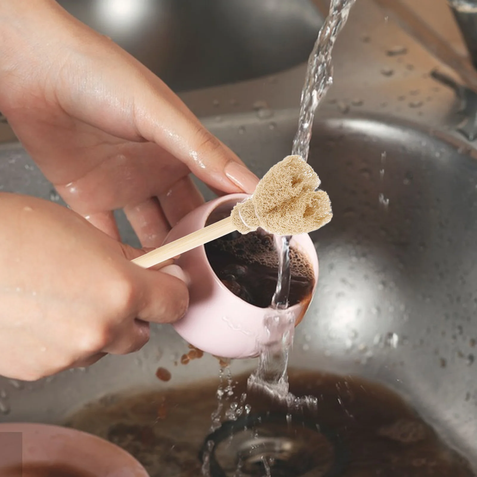 

Teapot Brush Glass Loofah Bottle Khaki Wooden Handle Cup Jug Vase Water Scrubber Easy Portable Kitchen Tool Pan Washing