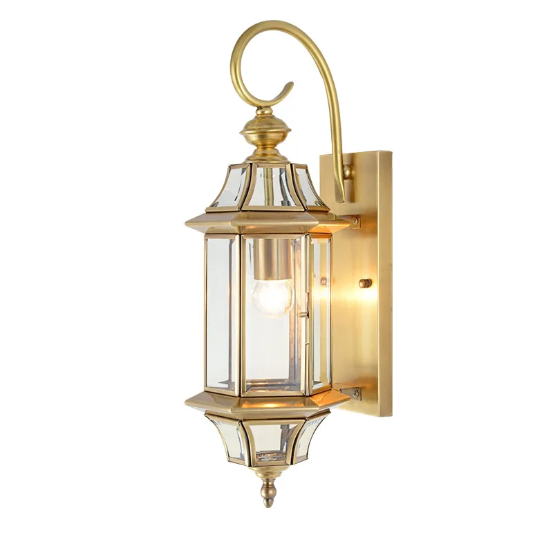 European style all copper lamp outdoor waterproof wall lamp corridor courtyard lamp villa outdoor balcony wall light