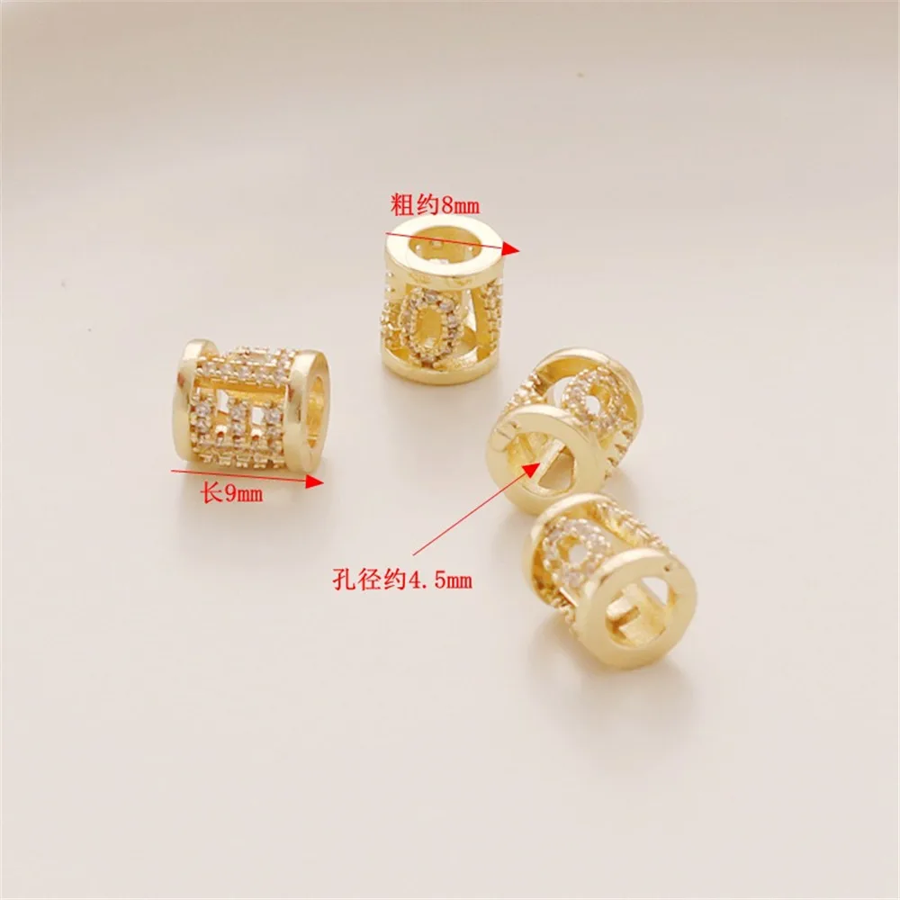 1PCS 14K Gold Inlaid Zircon Love Bucket Beads, Shallow Gold, Transport Beads, DIY Jewelry, Bracelet, Necklace Accessories