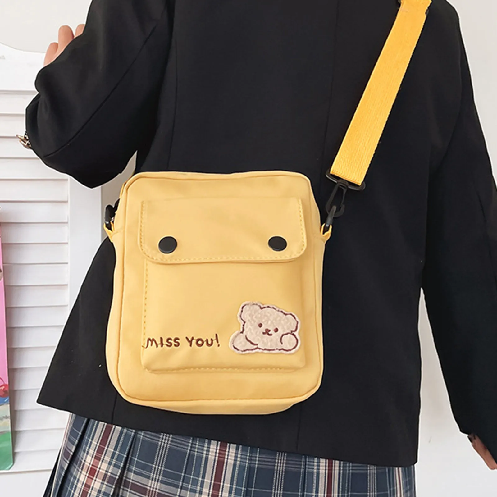 Kawaii Backpack Women'S Cute Versatile Cartoon Bear Canvas Bag College Student Crossbody Bag Backpack Shoulder Bag Purses.