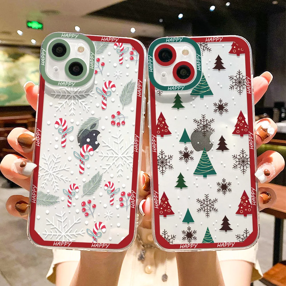 

Christmas Tree Printed Soft Clear Case for iPhone 16 Pro Max Case iPhone 15 13 12 11 14 Pro Max Plus 13 12 Mini Shockproof Cover